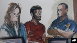 Courtroom sketch shows Quazi Mohammad Rezwanul Ahsan Nafis (Center).