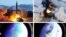 Kombinacija četiri fotografije koje je objavila zvanična državna novinska agencija Severne Koreje (KCNA), na kojima se vidi lansiranje projektila za koji Sever tvrdi da je Hvasong 12 i snimak sa glave projektila iz svemira.
