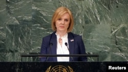 英国新首相特拉斯(Liz Truss)在联合国发表讲话。（路透社资料图）