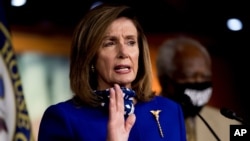 House Speaker Nancy Pelosi of Calif. speaks at a news conference on Capitol Hill in Washington, July 24, 2020, on the extension of federal unemployment benefits.