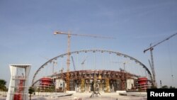 Travaux au Khalifa International Stadium, Doha,Qatar, le 26 mars 2016. 