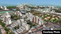 Kaliforniya shtatida qurilishi rejalanayotgan xalqaro universitetning umumiy ko'rinishi (Loyiha chizmasidan)