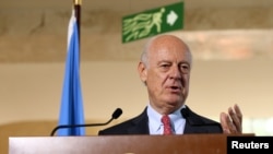FILE - U.N. mediator for Syria Staffan de Mistura attends a news conference at the United Nations in Geneva, Switzerland, Sept. 9, 2016.