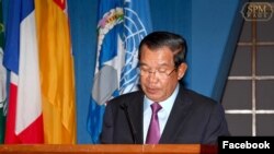 Cambodian Prime Minister Hun Sen talks at the 75th session of the United Nations Economic and Social Commission for Asia and the Pacific (UN-ESCAP) in Bangkok, Monday, May 27, 2019. (Facebook/Samdech Hun Sen, Cambodian Prime Minister official page)