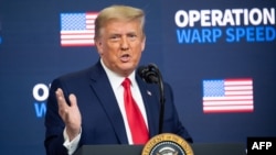 In this Dec. 8, 2020, photo, US President Donald Trump speaks during the Operation Warp Speed Vaccine Summit in the Eisenhower Executive Office Building adjacent to the White House in Washington, DC.