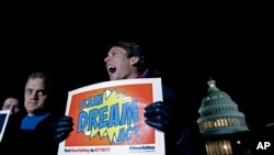 Demonstrators rally in support of the Deferred Action for Childhood Arrivals (DACA), and to avoid the government shutdown on Capitol Hill, Jan. 19, 2018, in Washington.