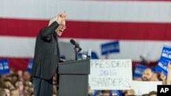 Democratic presidential candidate Sen. Bernie Sanders speaks at a campaign stop, March 26, 2016, in Madison, Wis.