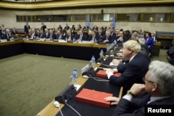 European Foreign ministers attend the Cyprus reunification talks at the United Nations in Geneva, Switzerland, Jan. 12, 2017.
