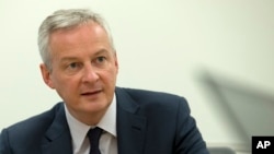 Le ministre français des Finances, Bruno Le Maire, lors d'une conférence de presse en marge des assemblées annuelles Banque mondiale / FMI à Washington, le 18 octobre 2019.