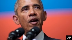 U.S. President Barack Obama speaks at the Lao National Cultural Hall in Vientiane, Laos, Sept. 6, 2016. 