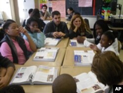 Representatives from the Israeli Embassy in the classroom at Hendley Elementary School.
