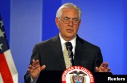U.S. Secretary of State Rex Tillerson speaks during a news conference in Bogota, Colombia, Feb. 6, 2018