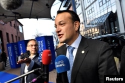 FILE - Ireland's Prime minister Leo Varadkar arrives for the EU Social Summit in Gothenburg, Sweden, Nov. 17, 2017. On Thursday, his government was on the verge of collapse.