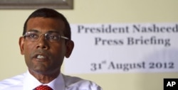 FILE - Mohammed Nasheed in Male, Aug. 31, 2012