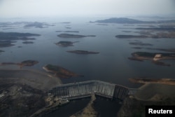 An aerial view shows Guri dam in Bolivar state, Venezuela, April 12, 2016.