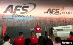 Christian Gonzalez, vice-president South America for machine maker Case IH, attends a presentation in Ribeirao Preto, Brazil May 1, 2019. (REUTERS/Marcelo Teixeira)