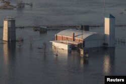 Flooded Camp Ashland Army National Guard facility is seen in this aerial photo taken in Ashland, Nebraska, March 17, 2019.