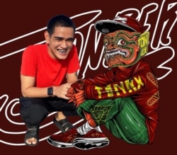 Thai NFT artist, Natthaput 'Tonrer' Chuasuwan, photoshopped himself to sit alongside his Thai-influenced NFT art.