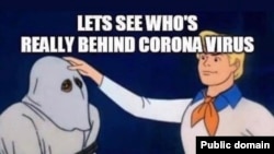This meme, a humorous take on the old Scooby-Doo TV series, imagines who might be at fault for the coronavirus. 