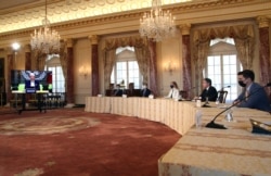 U.S. Secretary of State Antony Blinken participates in a virtual meeting with U.N. Secretary-General Antonio Guterres from the State Department in Washington, March 29, 2021.