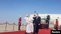Iraqi Prime Minister Mustafa Al-Kadhimi welcomes Pope Francis