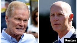 Senator Bill Nelson (kiri) bersaing ketat dengan Rick Scott dalam pemilihan Senator untuk negara bagian Florida. 