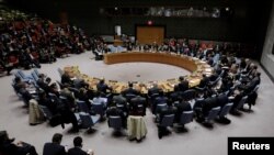 Anggota Dewan Keamanan PBB membahas peluncuran misil Korea Utara di markas PBB di New York, 29 November 2017. 