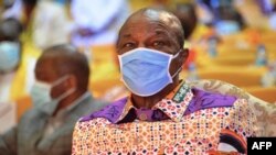 Le président guinéen Alpha Condé participe à la convention RPG de son parti à Conakry le 6 août 2020. (Cellou Binani/AFP)
