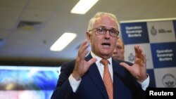 FILE - Australia's Prime Minister Malcolm Turnbull speaks to the media.