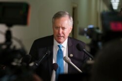 FILE - Rep. Mark Meadows, R-N.C., speaks to reporters on Capitol Hill in Washington, Oct. 25, 2018.
