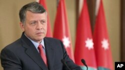 Jordan's King Abdullah speaks at Zahran Palace in Amman, February 20, 2011