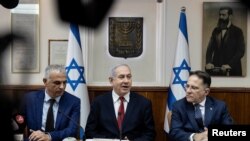FILE - Israeli Prime Minister Benjamin Netanyahu attends the weekly Cabinet meeting at the Prime Minister's office in Jerusalem, Jan. 12, 2020. 