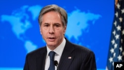 Menteri Luar Negeri Antony Blinken berbicara selama konferensi pers di Departemen Luar Negeri di Washington. (Foto: AP)