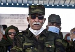 FILE - Brahim Ghali attends celebrations marking the 45th anniversary of the creation of the SARD, on Feb. 27, 2021, at a refugee camp, near Tindouf, Algeria.