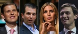 This combination of pictures created on Nov. 11, 2016 shows (From L to R) recent portraits President-elect children Eric Trump, Donald Trump Jr, Ivanka Trump and her husband Jared Kushner.