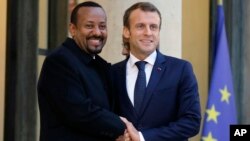 Abiy Ahmed et Emmanuel Macron, palais de l'Elysée, Paris, le 29 octobre 2018.