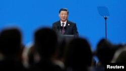 中国国家主席习近平2019年5月15日在北京举行的“亚洲文明对话大会”开幕式上讲话。