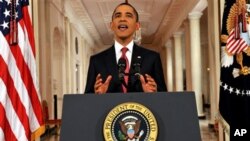 President Barack Obama addresses the nation from the East Room of the White House in Washington, Monday, July 25, 2011, on the approaching debt limit deadline.