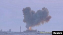 A still image taken from a video footage and released by Russia's Defense Ministry, Dec. 26, 2018, shows a test launch of an Avangard new hypersonic missile in Orenburg Region.