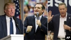 From left, Republican presidential candidates businessman Donald Trump, in Palm Beach, Fla.; Texas Senator Ted Cruz, in Provo, Utah; Ohio Governor John Kasich, in Orem, Utah, criticize President Barack Obama's travels to Cuba.