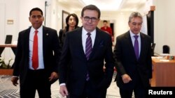 Mexico's Economy Minister Ildefonso Guajardo as he leaves the ninth U.S-Mexico CEO Dialogue in Mexico City, Oct. 11, 2017.