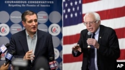 Respublikachi senator Ted Kruz, demokrat senator Berni Sanders g'alabani nishonlayapti