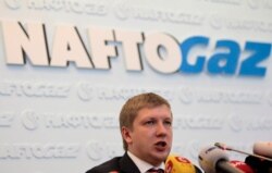 FILE - Chairman of the board of the company Naftogaz, Andrew Kobolyev, speaks during a news conference in Kyiv, Ukraine, June 13, 2014.