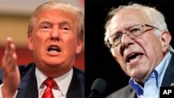 Kandidat Capres AS, Donald Trump (kiri) dari partai Republik dan Senator Bernie Sanders (Demokrat) dilaporkan memenangkan pemilihan pendahuluan di New Hampshire, Selasa (9/2).