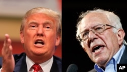 Dua bakal calon presiden yang paling populer saat ini dari masing-masing partai, Donald Trump (kiri) dari Partai Republik dan Senator Bernie Sanders (kanan) dari Partai Demokrat.