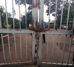 In February HRDC sealed Electoral commission offices with steel chain.(Lameck Masina/VOA)