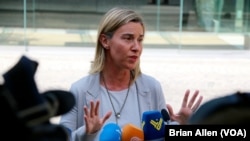 FILE - European Union foreign policy chief Federica Mogherini told reporters in Vienna that Iran and major powers will continue negotiations on a nuclear deal past a deadline for a long-term agreement, which is set to expire later Tuesday, July 7, 2015.