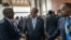 Djibouti Foreign Minister Ali Youssouf, center, talks to other delegates ahead at the African Union Summit on Feb. 15, 2025, in Addis Ababa, Ethiopia. Youssouf was elected chair of the AU Commission.
