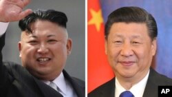 FILE - This combination of file photos shows North Korean leader Kim Jong Un, left, and Chinese President Xi Jinping.