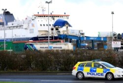 Lorries disembark a ferry from Scotland, at the P&amp;O ferry terminal in the port at Larne on the north coast of Northern Ireland, Jan. 1, 2021.